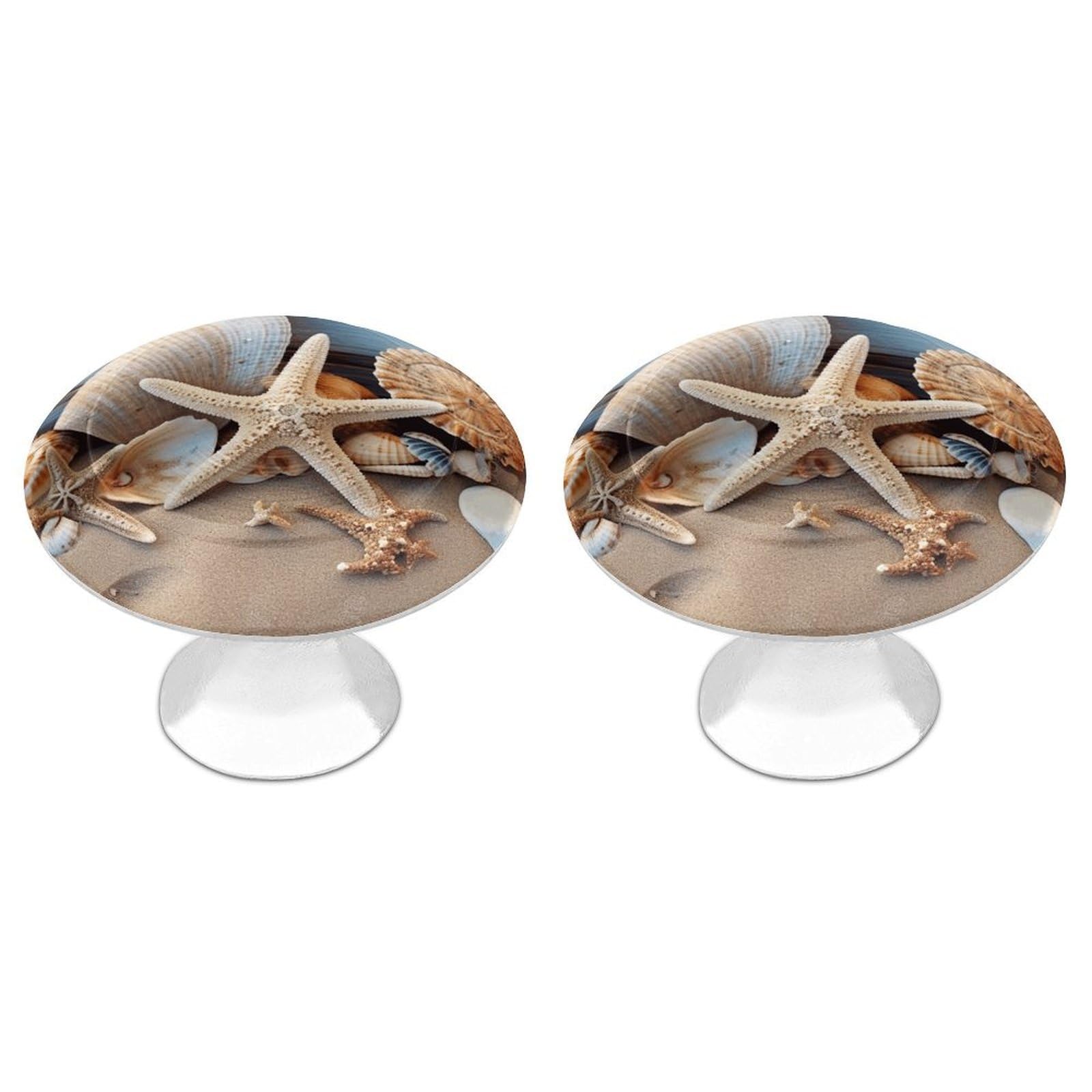 FekiLoot Round Cabinet Knob 2 Pack Kitchen Drawer Knobs Stainless Steel Round Drawer Pulls Modern Cabinet Hardware Seashells Starfish Sand Drawer Hardware for Dresser Closet Door Knobs