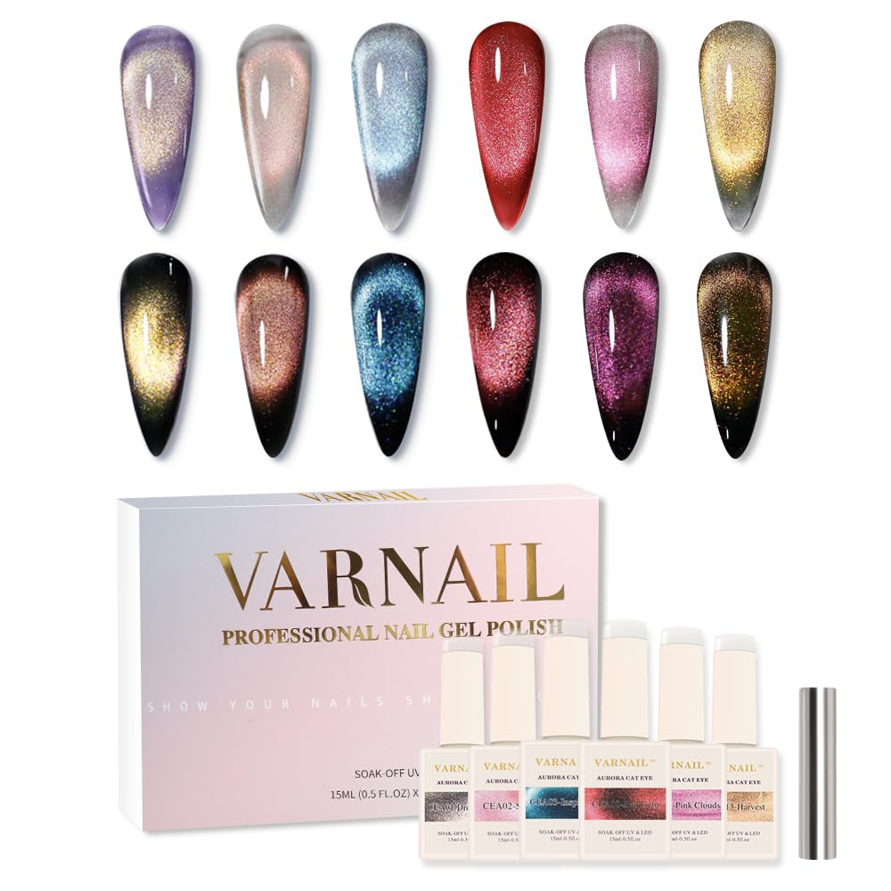 Amazon.com : VARNAIL Aurora Cat Eye Gel Polish Set 6 Colors, 15ML