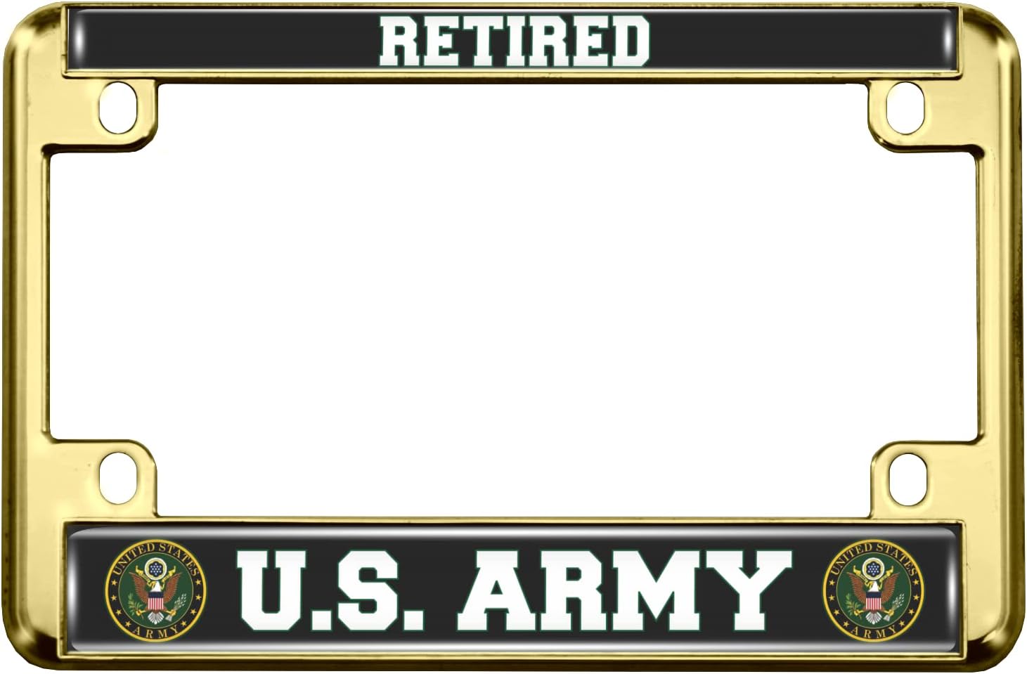 [Officially Licensed Product] - Motorcycle Metal License Plate Frame with U.S. Army Retired Design - Gold