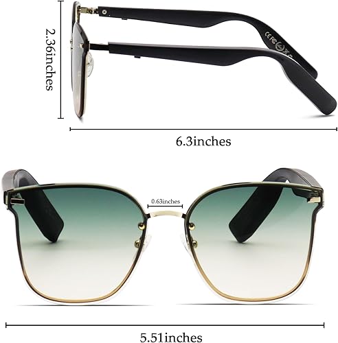 Miniatura 2 de Huark Warno Bluetooth Sunglasses Smart Glasses Listen Music, Receive Calls,Take Photos,Open App, Navigation etc UV400 lenses (Green)