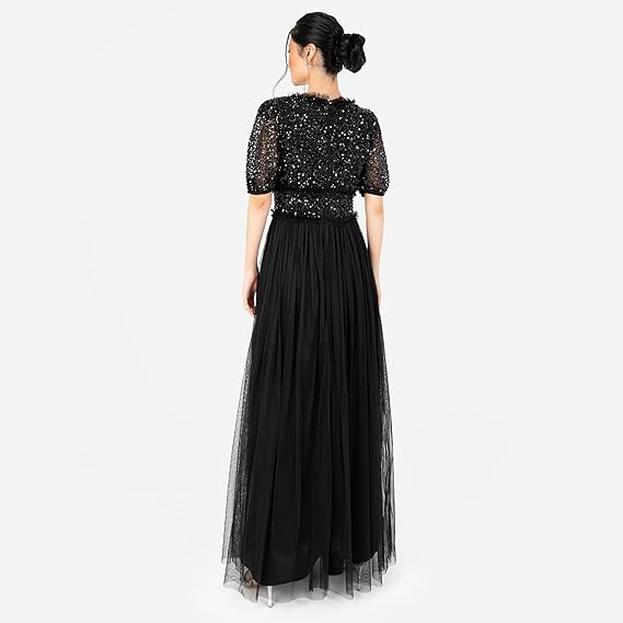 Vestito Donna Maya Deluxe Con Paillettes - Abito Lungo Per Matrimoni E Cerimonie