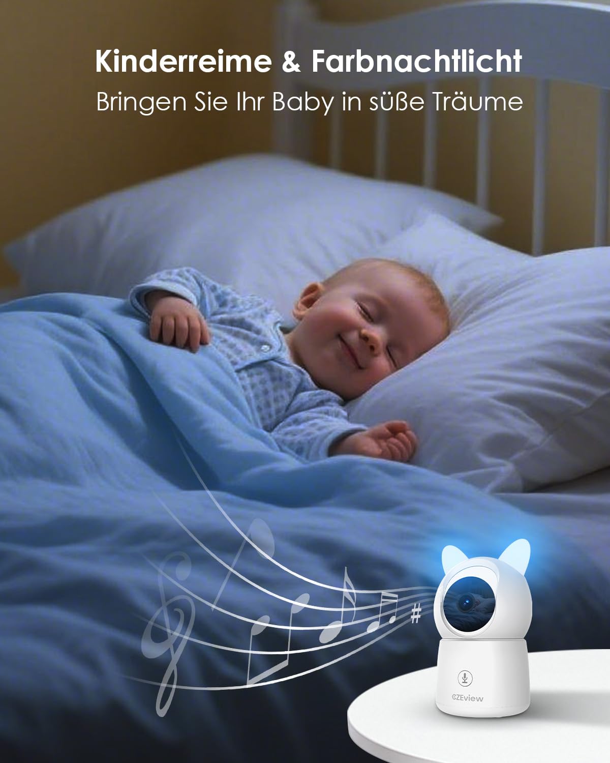CZEview Babyphone mit Kamera 2.5K & 5.5-Zoll-HD-Großbildschirm, Nachtsicht, 360° WLAN Video Babyfon mit App, Musik & Buntes Nachtlicht, Intelligente Erkennung (Weiß mit 1 Kamera) | Superklar, Nachtsicht, Zwei-Wege-Audio, Schlaflieder, Temp.-Sensor, Schwen