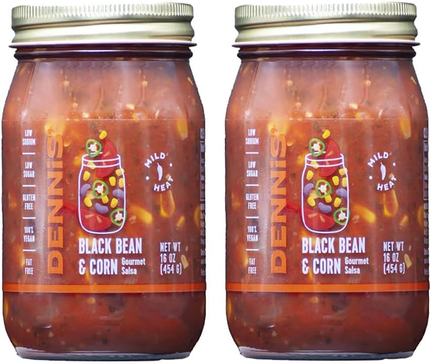 Dennis' All-Natural Black Bean and Corn Salsa by Gourmet | This Fresh, Hearty Restaurant Salsa is Low Sugar, Low Cal, Low Carb, Low Sodium, and Gluten Free! (2-Pack)