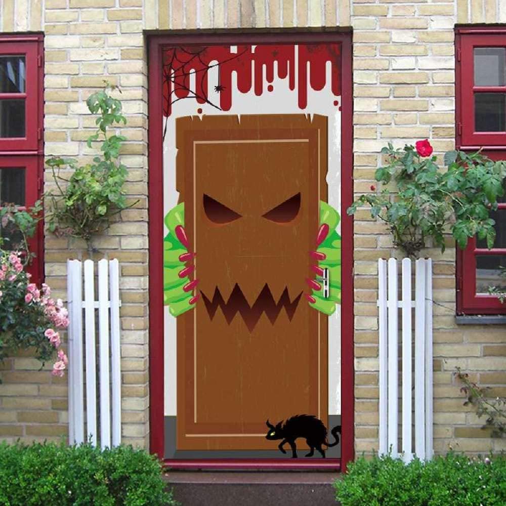3D Door Mural Halloween Black Catart Door Stickers for Interior Doors Kids Wall Stickers Self Adhesive Poster Wallpaper Bedroom Living Room Office Bathroom House Decoration 77 X 200 Cm