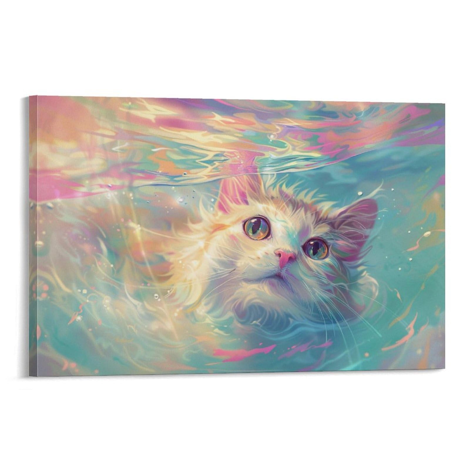 Amazon.co.jp: 絵画 水の中を泳ぐかわいい猫のアニメスタイル アート