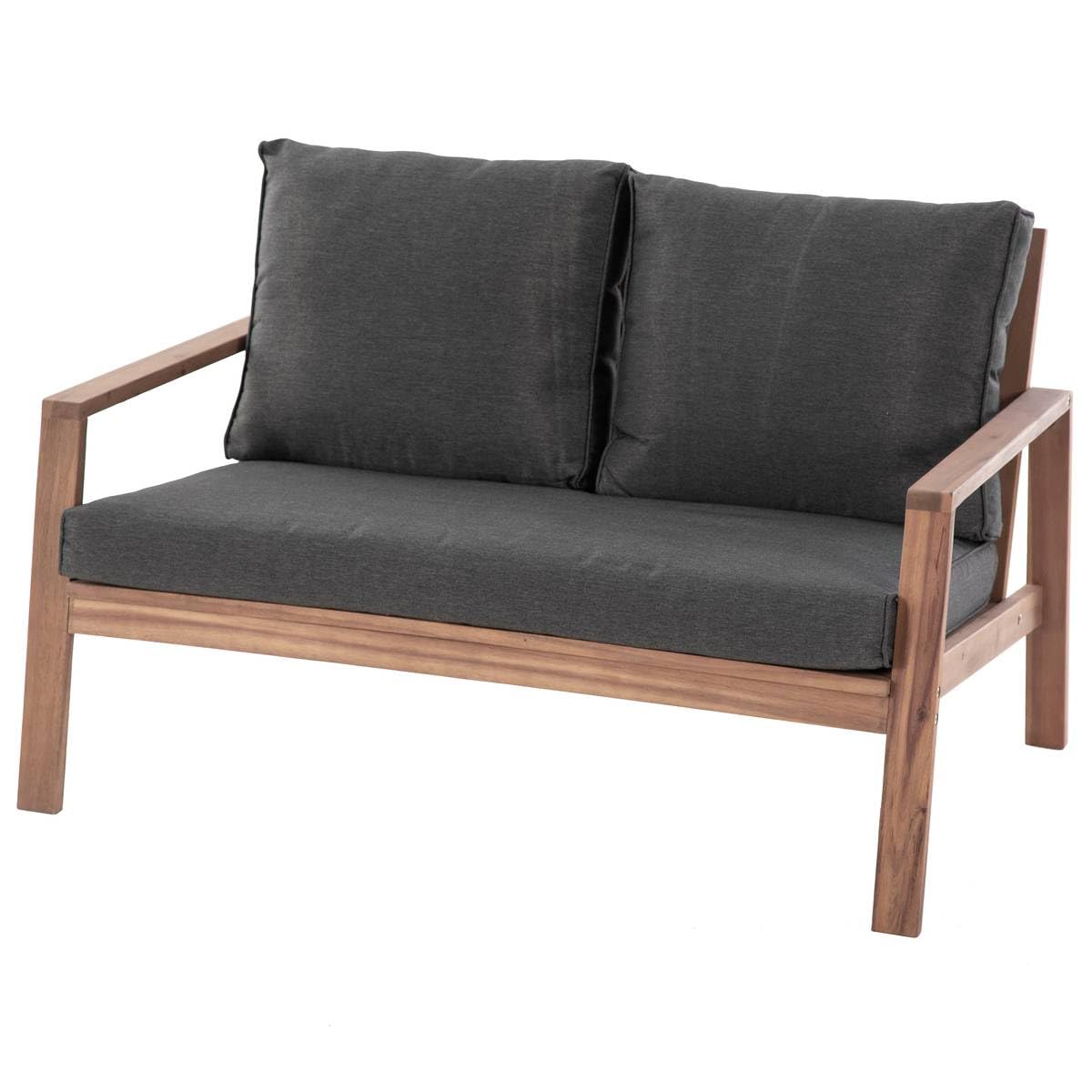 Hespéride - Salon de Jardin Tiwi Acacia et Carbone 4 Places Coussins Déhoussables, Déperlants 2 Fauteuils, 1 Canapé, 1 Table Basse pour Terasse, Beige
