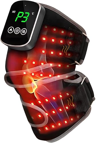 Knee Massager Joint Pain Relief - Heated Knee Support with 3 Heat Levels, 3 Vibration Modes, Red Light Therapy (660nm & 850nm) and 5000mAh Battery for Arthritis/Joint Stiff/Muscle Strain