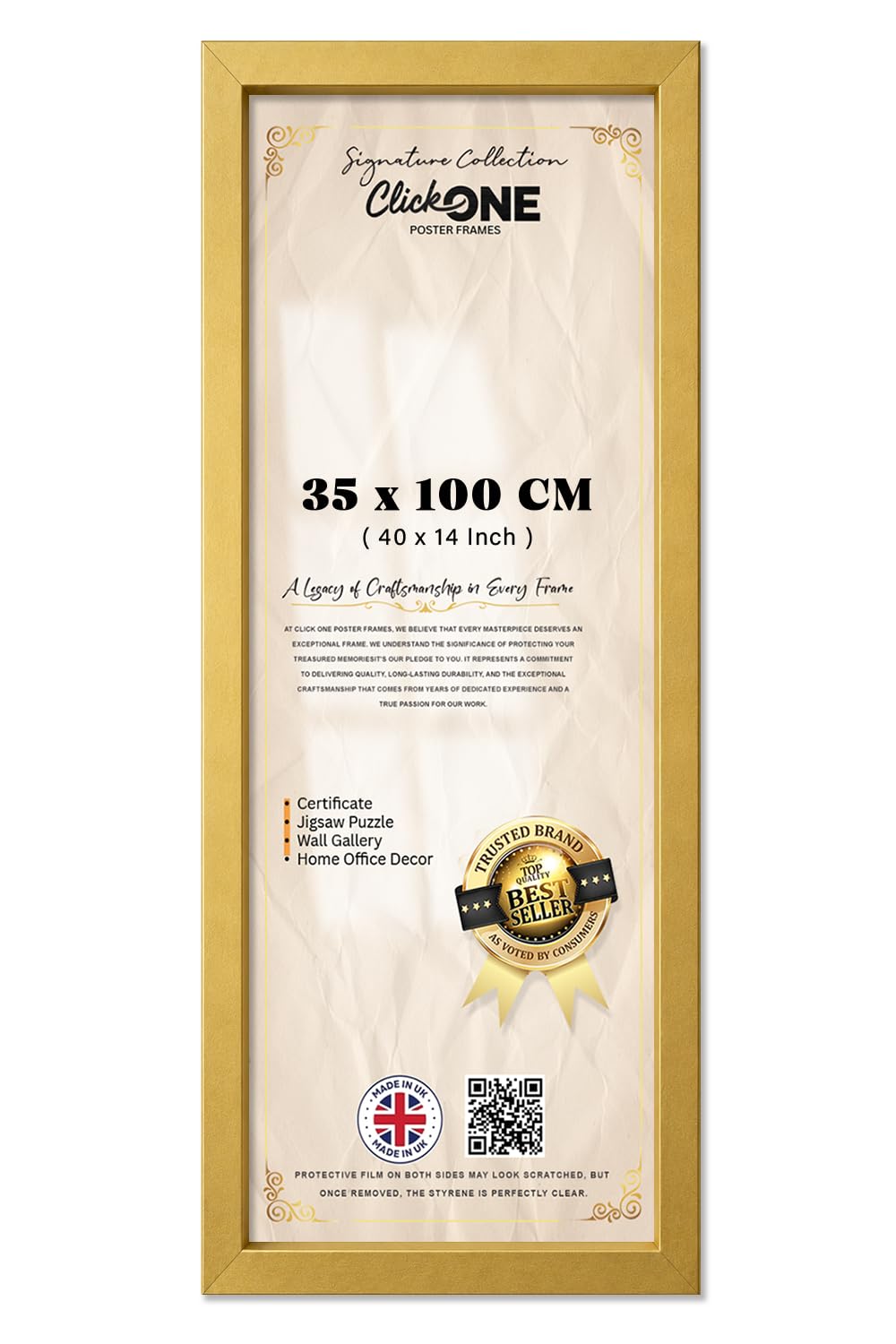 Click One Classic Engineered Wood Finish 35 X 100 cm Picture Frame For Room Decor 40 X 14 Inch Frame With Portrait And Landscape Display Home Decor Gold Wall Hanging Kit Includes Hardware — image 1