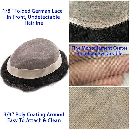 Miniatura 111 de Toupeee for Men Fine Mono Lace Men Toupee Hair Pieces 100% European Human Hair Replacement System for Men Monofilament Men Hair Prosthesis Protesis