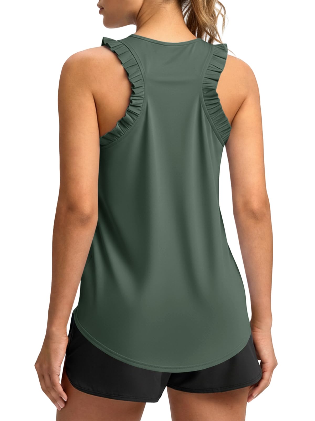 Fisoew Women Summer Workout Tank Tops Ruffle Sleeveless Racerback Crewneck Casual Loose Running Gym Athletic Tee Shirts — view 13