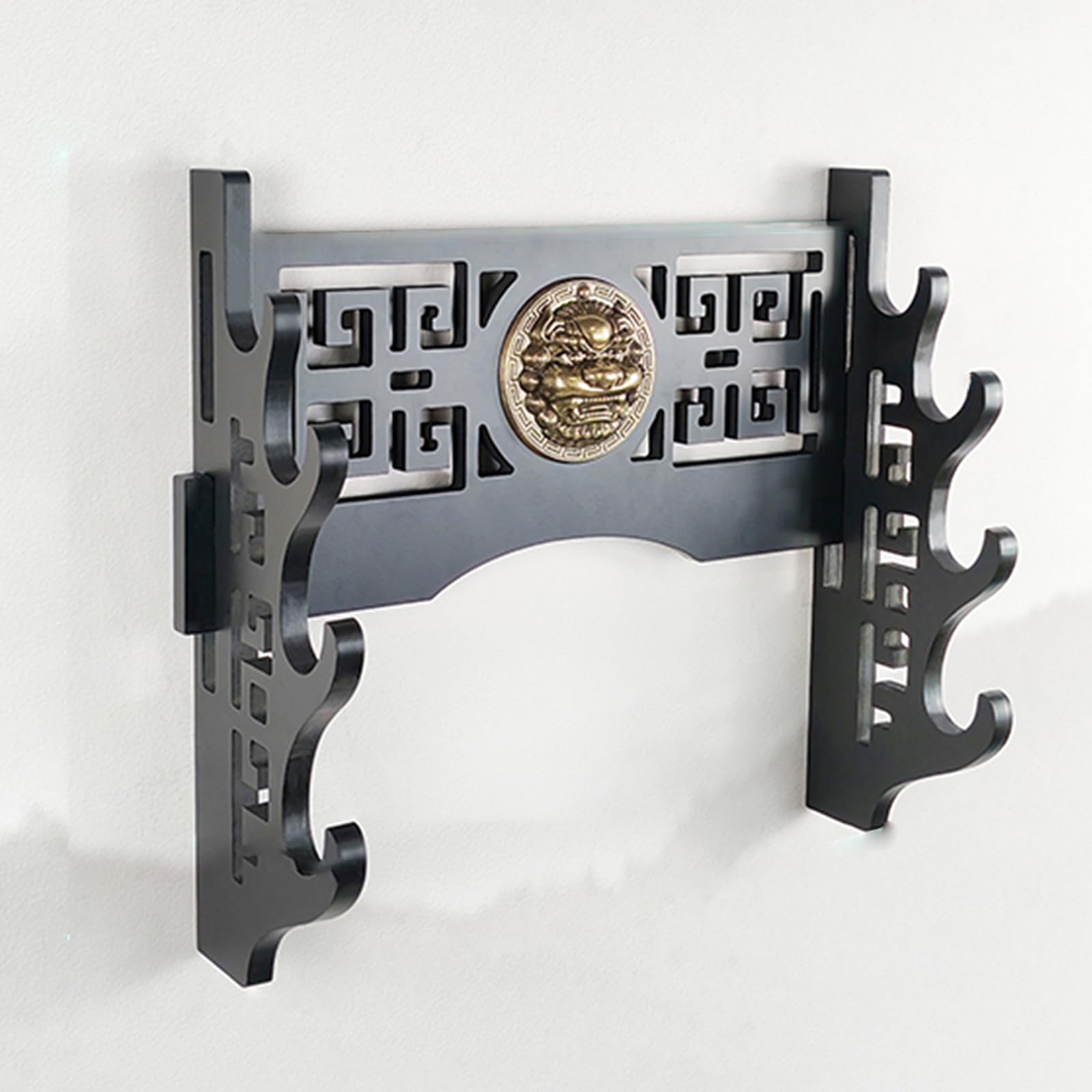 Hjhuua Black 1-4Tier Wall-Mounted Sword Stand,Hollow Sword Rack,Multi-Function Decorative Stands,Wooden Sword Display Rack For Katana,Flute,Samurai Sword,Bokken