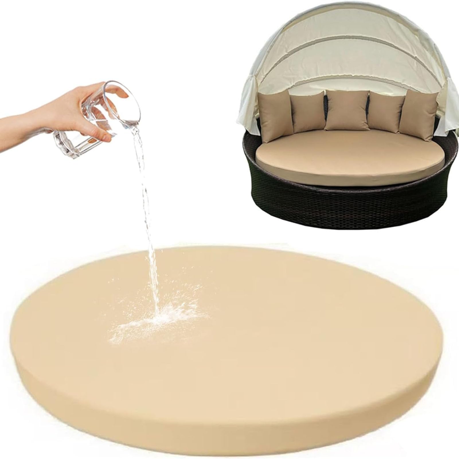 Genérico Funda para Cojín De Cama De Día para Exteriores De 168 Cm Funda De Colchón Impermeable para Tumbonas Redondas Funda De Repuesto para Muebles De Jardín con Banda Elástica,Caqui