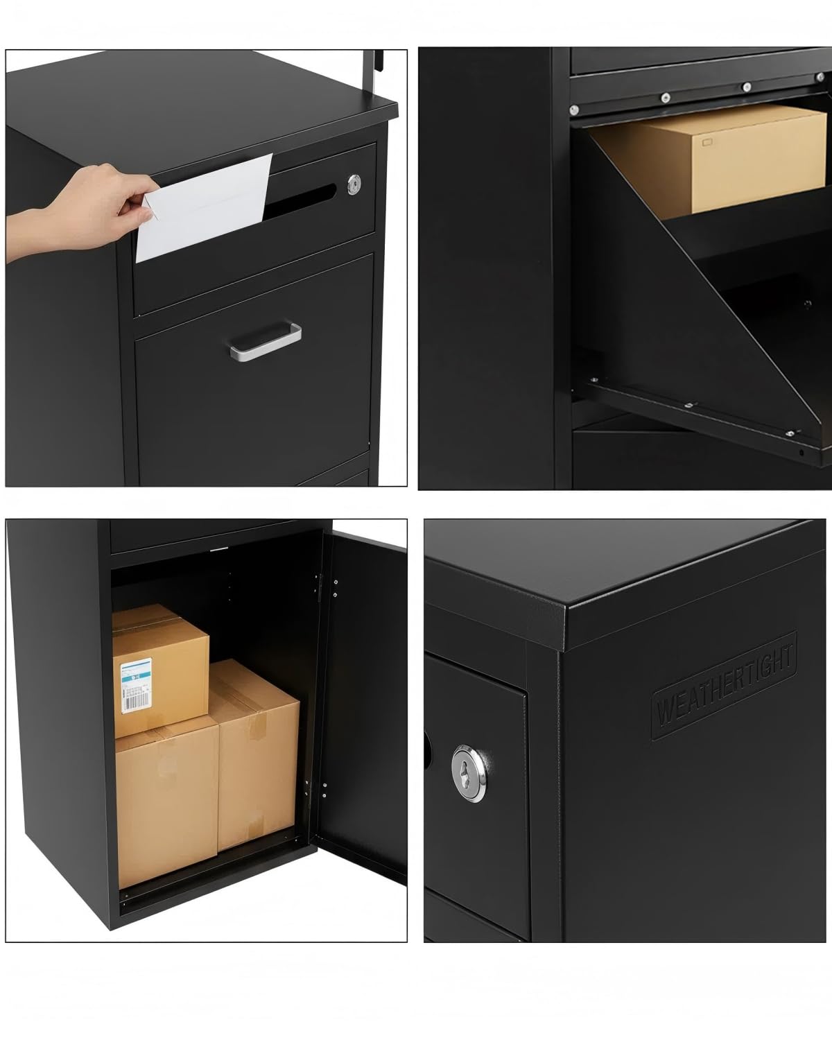 Paketbox, XXL Briefkasten mit Paketfach, Standbriefkasten Abschließbar & Wetterfest, Verzinkter Stahl Postkasten für Pakete, Anthrazit, Sicher draußen für Briefe & Pakete
