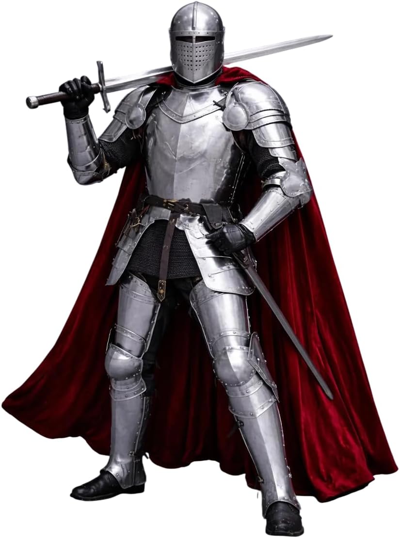 ARTIZANSTORE Real Wearable Medieval Knight Full Plate Armor with Red Cape | Handcrafted Steel Gothic Armor | Reenactment & Display