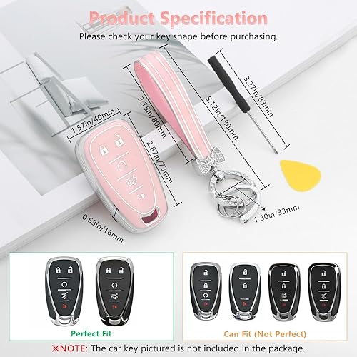 Miniatura 2 de PIFOOG Funda para llavero para Chevy color rosa de TPU suave de 5 botones, funda para llaves de automóvil, accesorios para Chevrolet Equinox Malibu