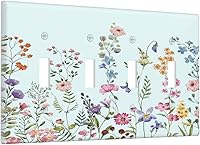 Vista 150 de Placa Cubierta de Interruptor de Luz de Palanca Individual con Diseño de Flor Botánica en Tablero de Madera Rústico Estilo Granja - Placa de Pared