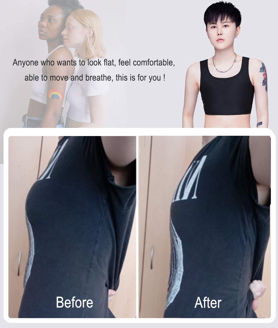 Poitrine Binder Corset Court Débardeur pour Tomboy Trans Lesbian Soutien-Gorge de Sport Binder de Poitrine Maille Élastique Respirant - S-4XL