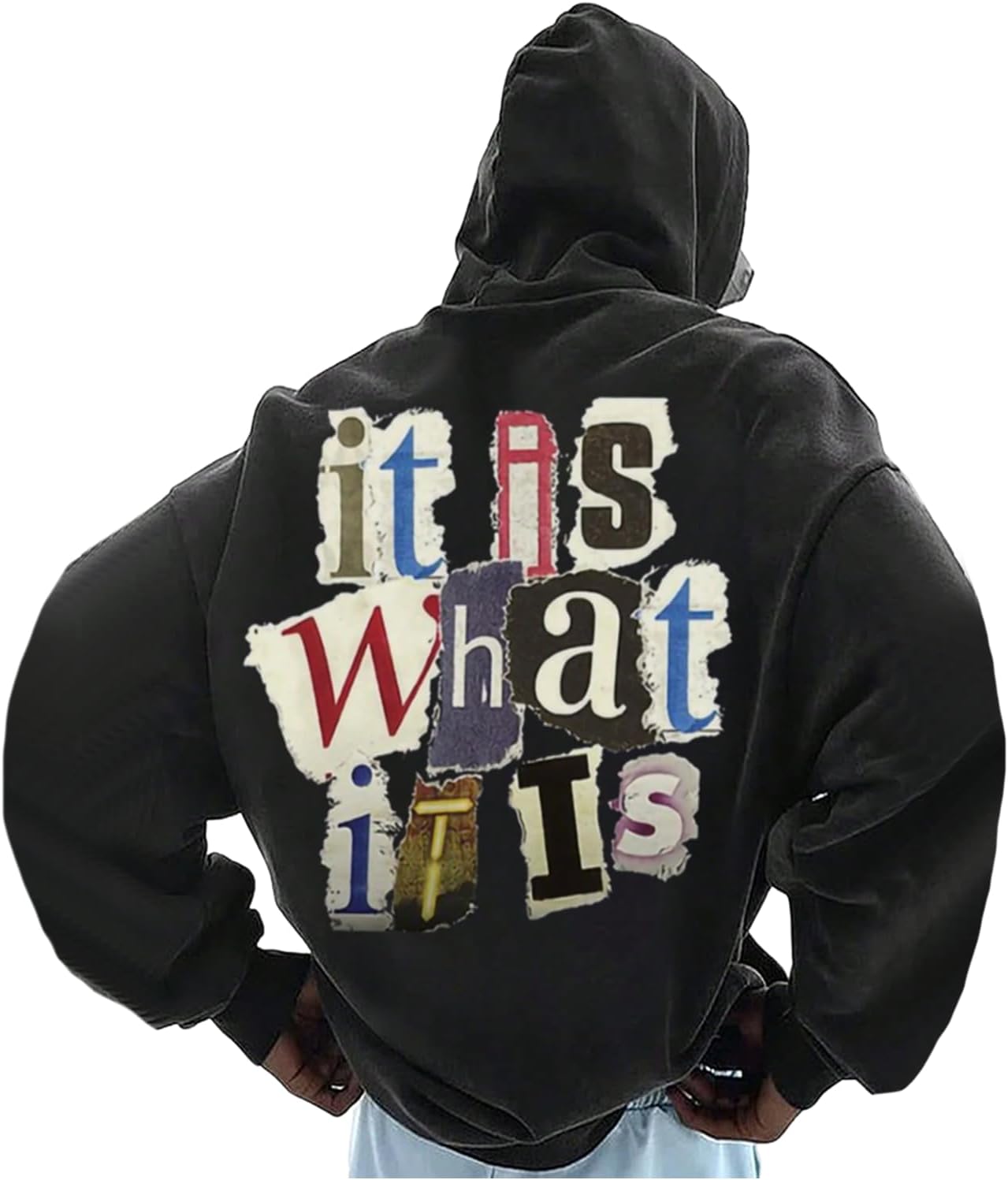 SHENHE Men's Oversized Long Sleeve Collage Letter Graphic Hoodie Sweatshirt