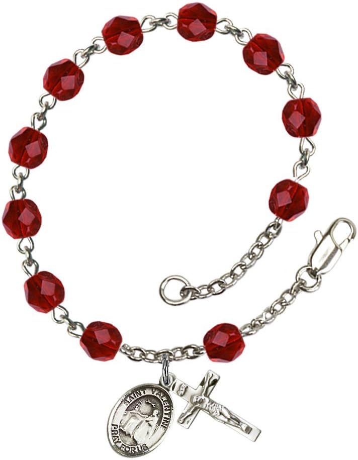Bonyak Jewelry St. Valentine of Rome Silver Plate Rosary Bracelet 6mm Fire Polished Beads - Every Birth Month Color