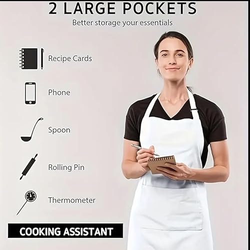 Miniatura 6 de Juego de delantales de chef con sombrero de chef para mujeres y hombres, pintura de disfraces de panadero, Blanco