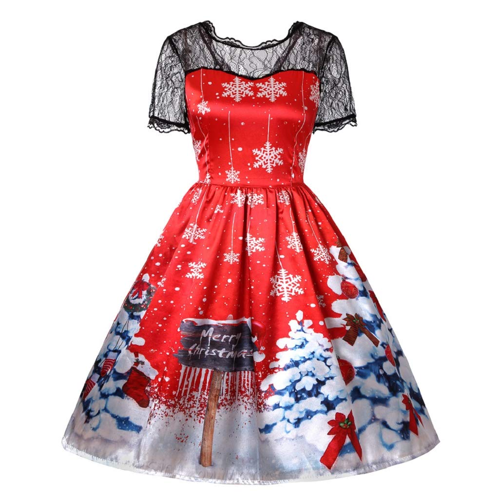 Luckycat Christmas Dress Women's Elegant Evening Dress Vintage Christmas Party Dress Mesh Wedding Dress Retro Cocktail Dress Rockabilly Mini Dress Clothing Party Dress Women's Christmas Skirt
