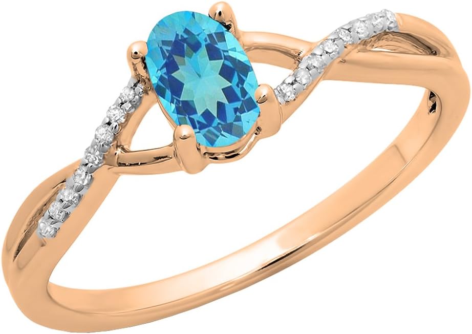 Dazzlingrock Collection 10K 6X4 MM Gemstone & White Diamond Bridal Swirl Engagement Promise Ring, Rose Gold