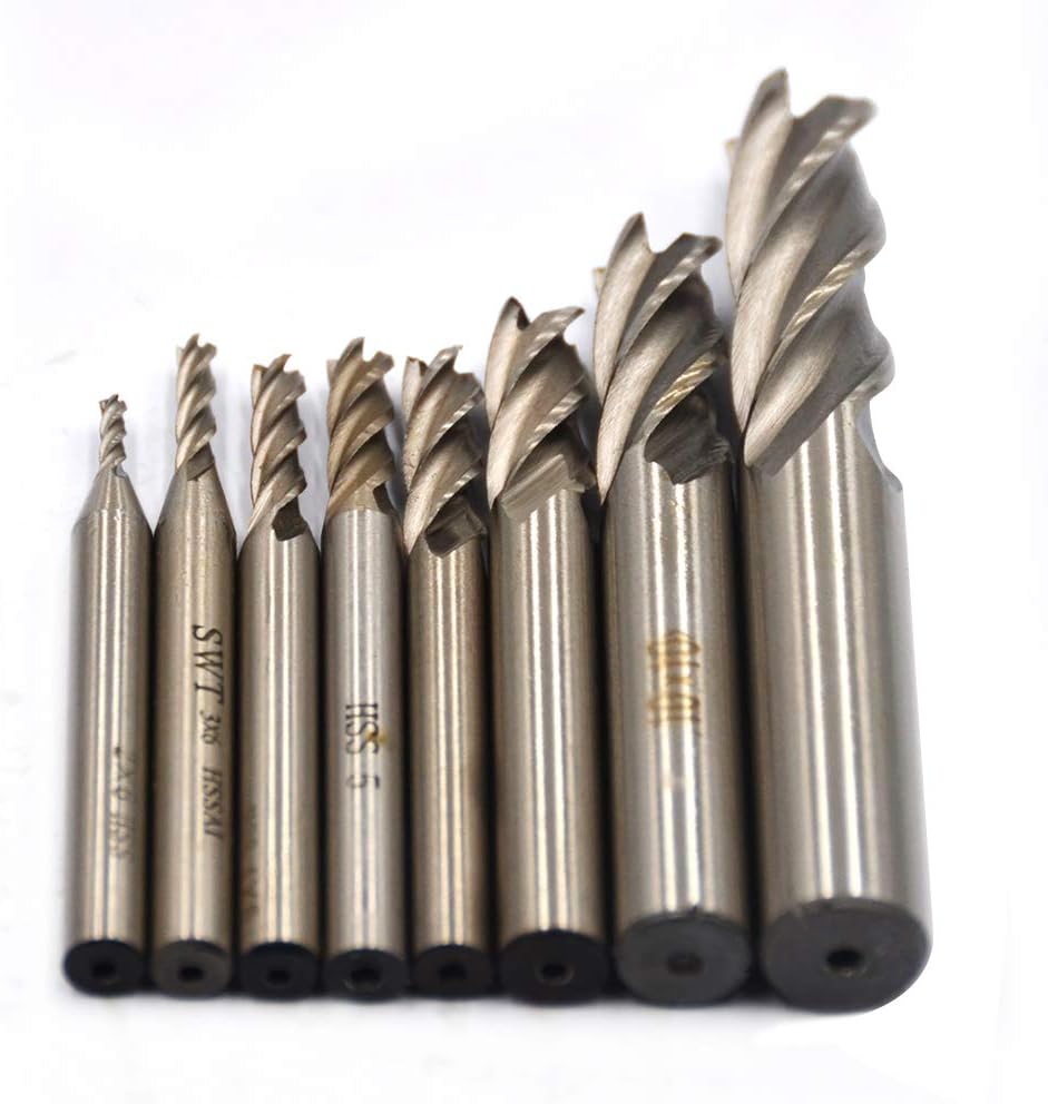 8Pcs End Mill Bits HSS CNC End Mill Cutter Drill Bits for Wood, Aluminum, Steel, Titanium, Straight 4