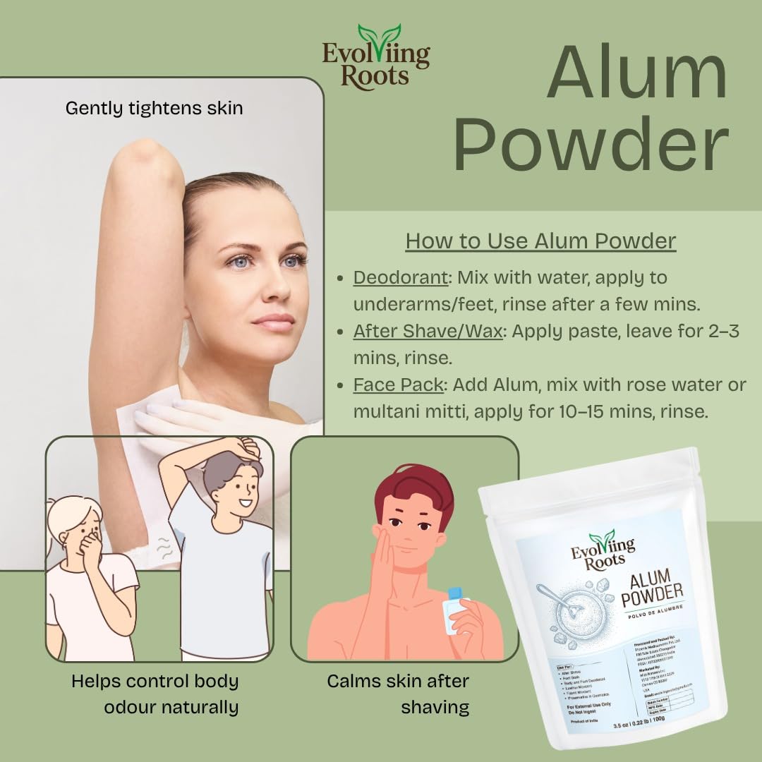 Alum Powder 100g (3.5 oz) – For After Shave, Deodorant & Foot Care, Odor Control. Leather and Fabric Mordant – External Use Only