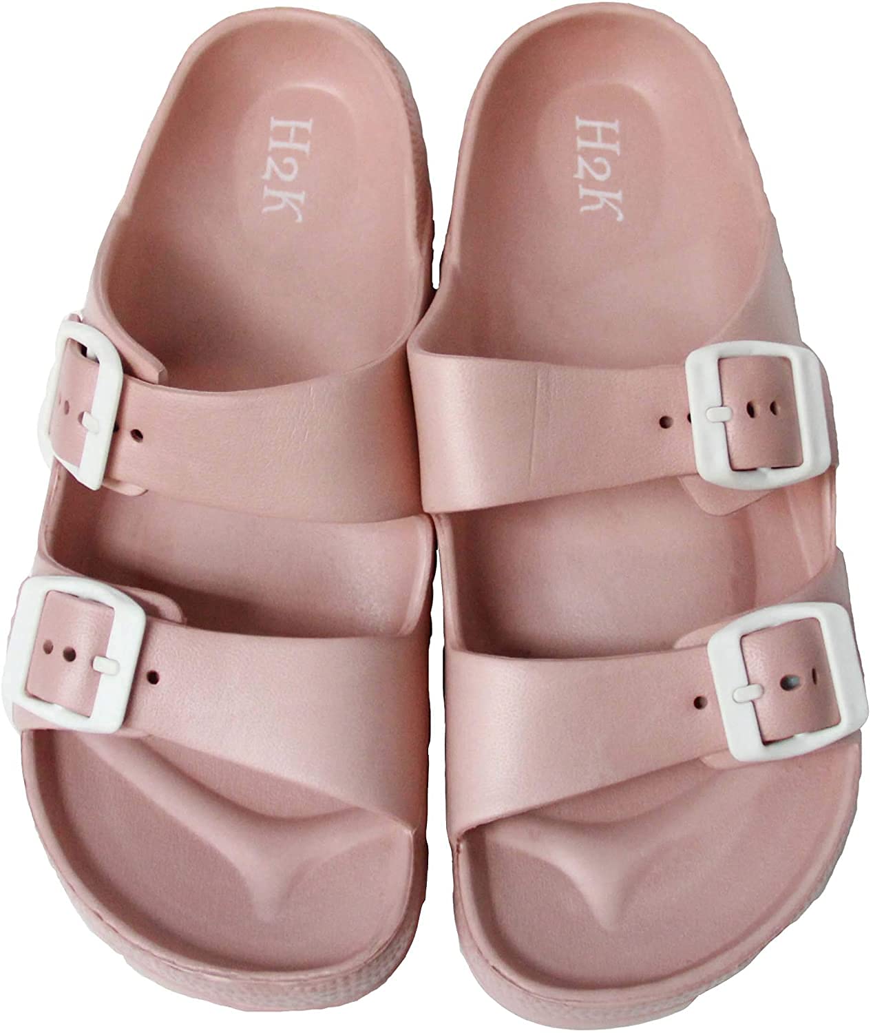 H2K Women's Lightweight Comfort Slides Adjustable Double Buckle Platform Sandals Buddy2, Dusty Rose, 10