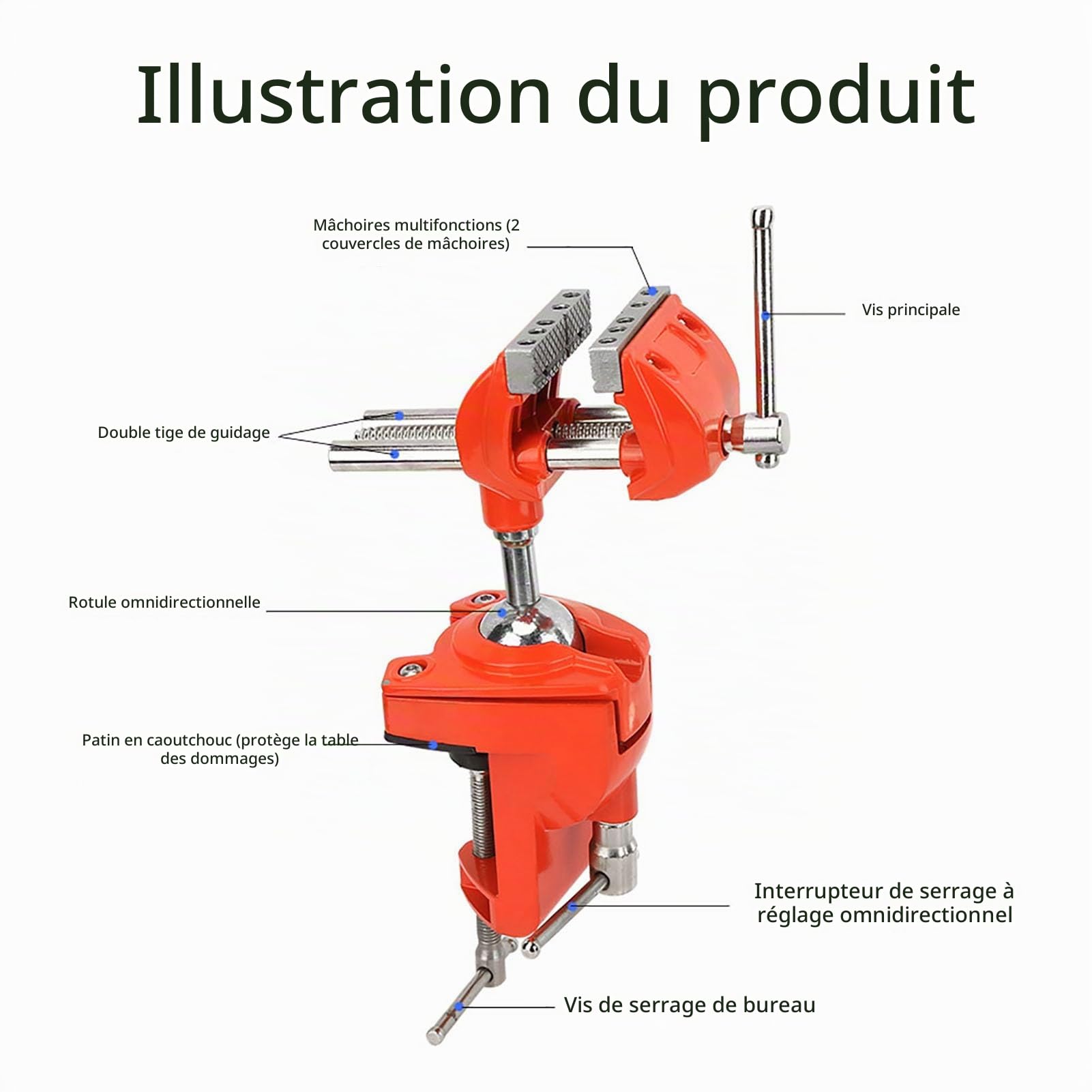Étau de Table Pince d'Établi Étau Réglable Rotation à 360° Largeur 70 Mm Étau de Fraisage Pivotant de Table Étau pour Convient Au Travail Du Bois, à La Découpe, à La Gravure Et Au Polissage