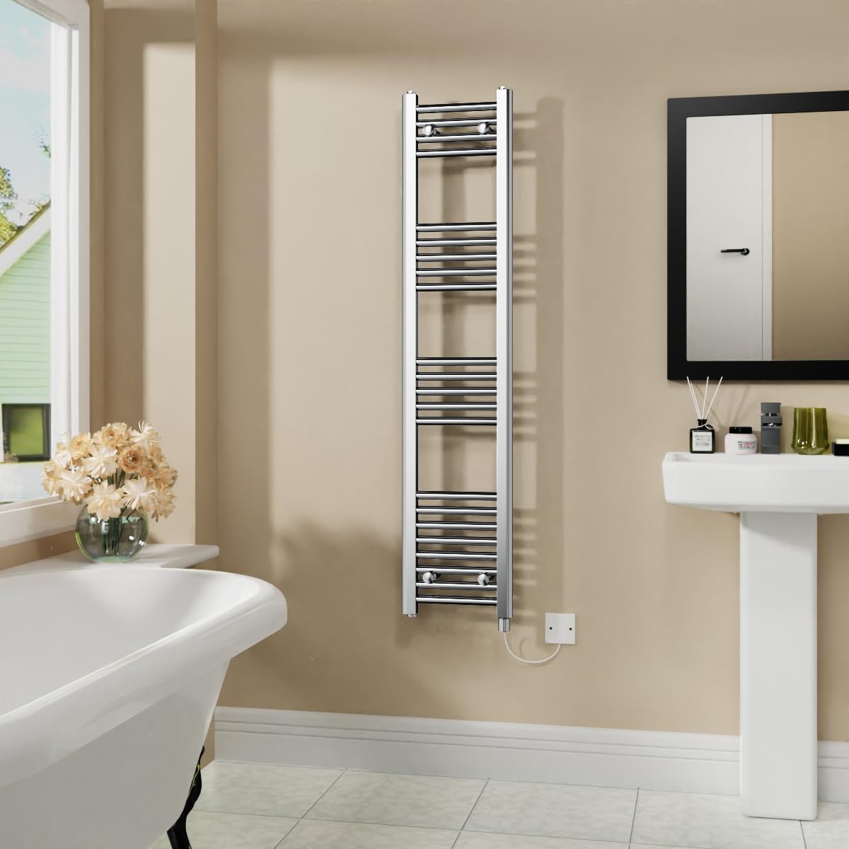 Warmehaus 800W Electric Heated Towel Rail Radiator Chrome - 1400x300mm
