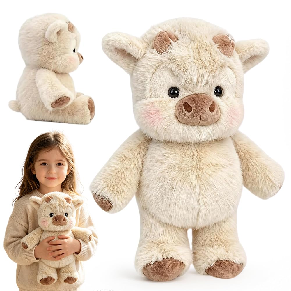 NKFBEV Running Highland Cow Plush Toy, 45cm Running Plushies Highland Cow, Funny Moving Legs Cow Plushies, Soft Furry Stuffed Animal for Stress Relief, Emotional Support, Fidget Toy Gift for Kid Adult