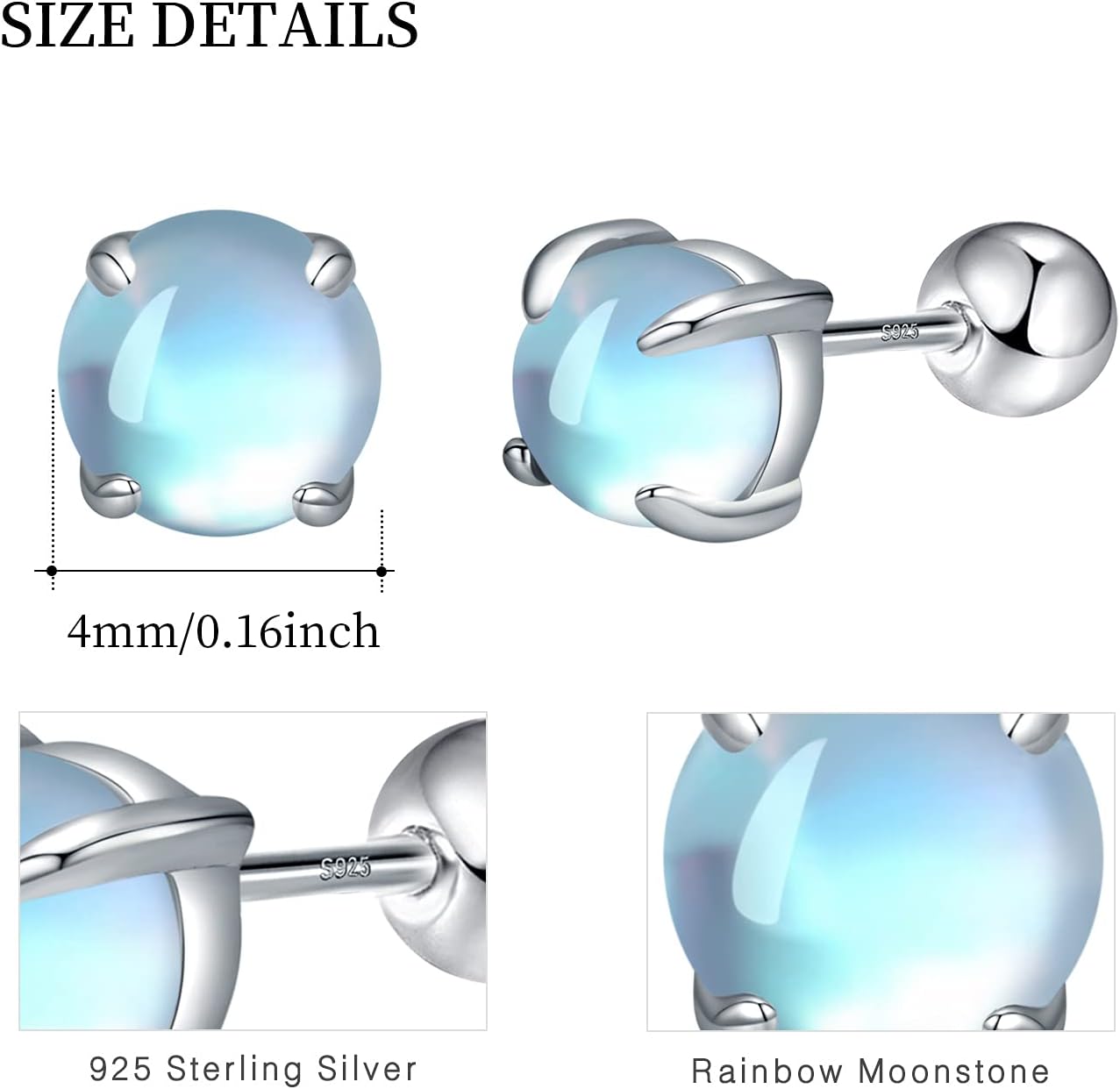 Moonstone Stud Earrings 925 Sterling Silver Cute Rainbow Moonstone Earrings Mouse/Sun/Round Moonstone Stud Earrings Jewelry Gift for Women Girls - Image 5