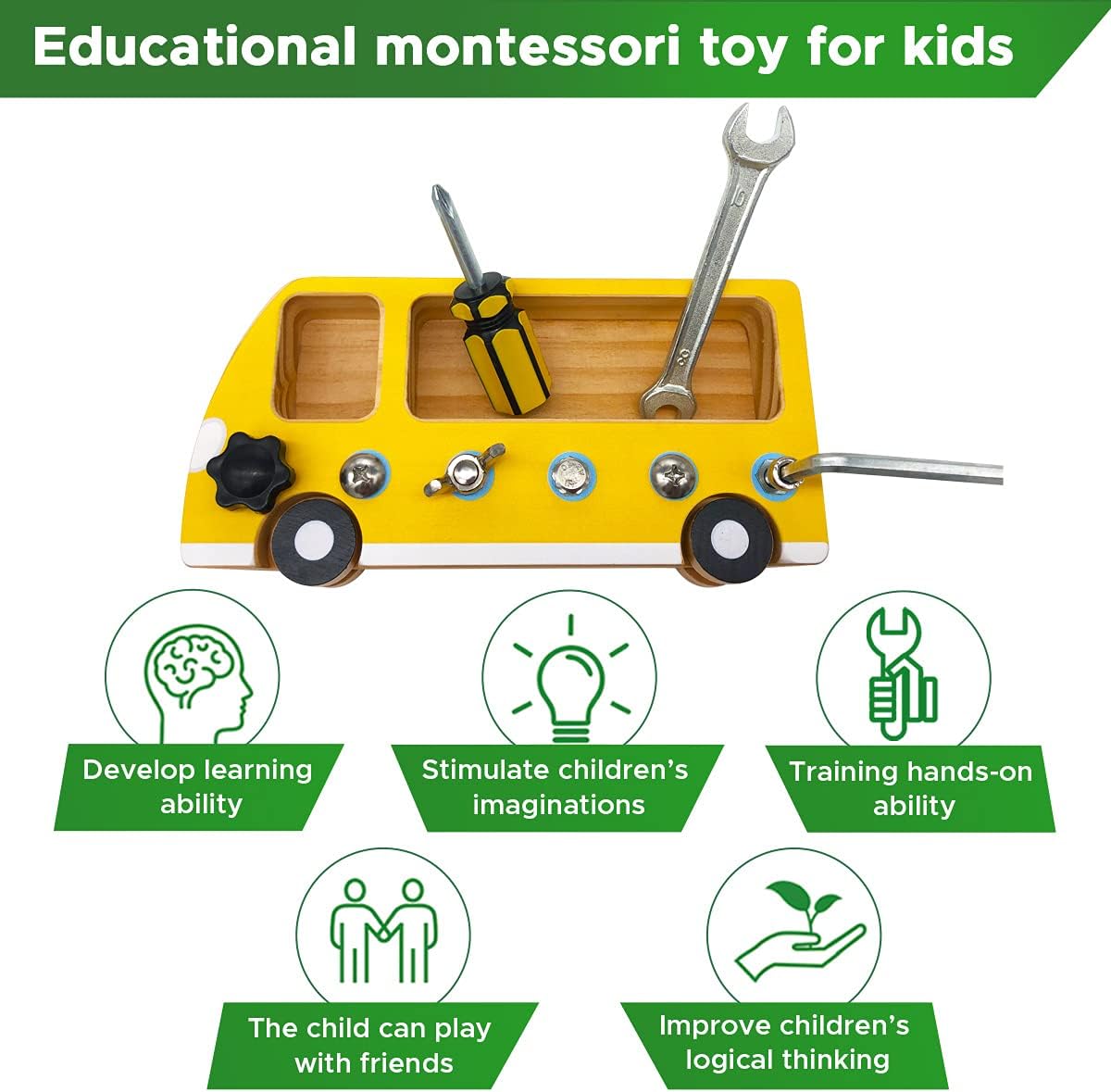 SGVV90 Montessori Screw Driver Board Busy Bus for Kids, Basic Skills Educational Learning Toys for 3 4 5 Year Old Kids Toddlers, Preschool, Classroom STEM Toy (10 Pieces)