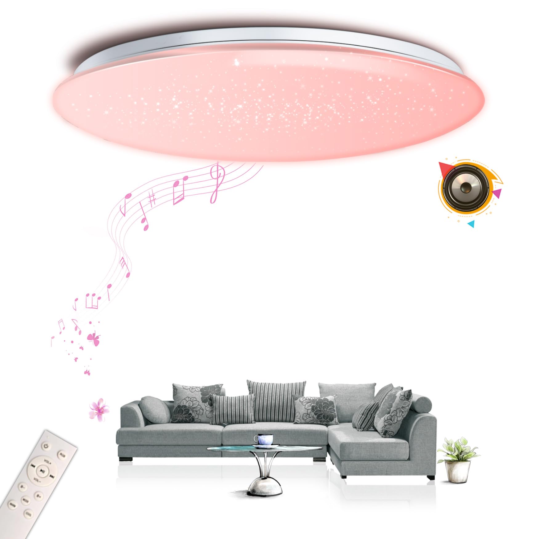 YY Plafoniera musicale LED con altoparlante Bluetooth Φ50cm 55W controllo vocale e APP Compatibile con Alexa/Google Home Cambio colore RGB Regolazione colore dimmerabile con telecomando