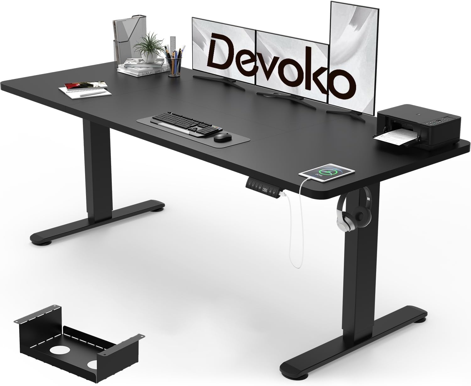Devoko Electric Standing Desk 180x80cm, 18mm Thick Tabletop, Sit-Stand Height Adjustable with Sedentary Reminder, USB Charging Port, 3 Memory Smart Panel, Heavy-Duty Steel Frame (Black)