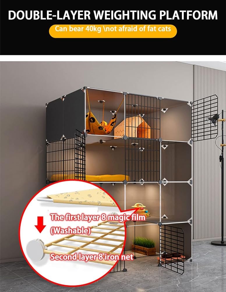 Gabbia per Gatti, Gabbia Trasparente per Interni con Design a Doppio Strato, Facile da Montare, Ideale per Piccoli Animali, spaziosa e sicura, Perfetta per Gattini e Piccoli Animali Domestic