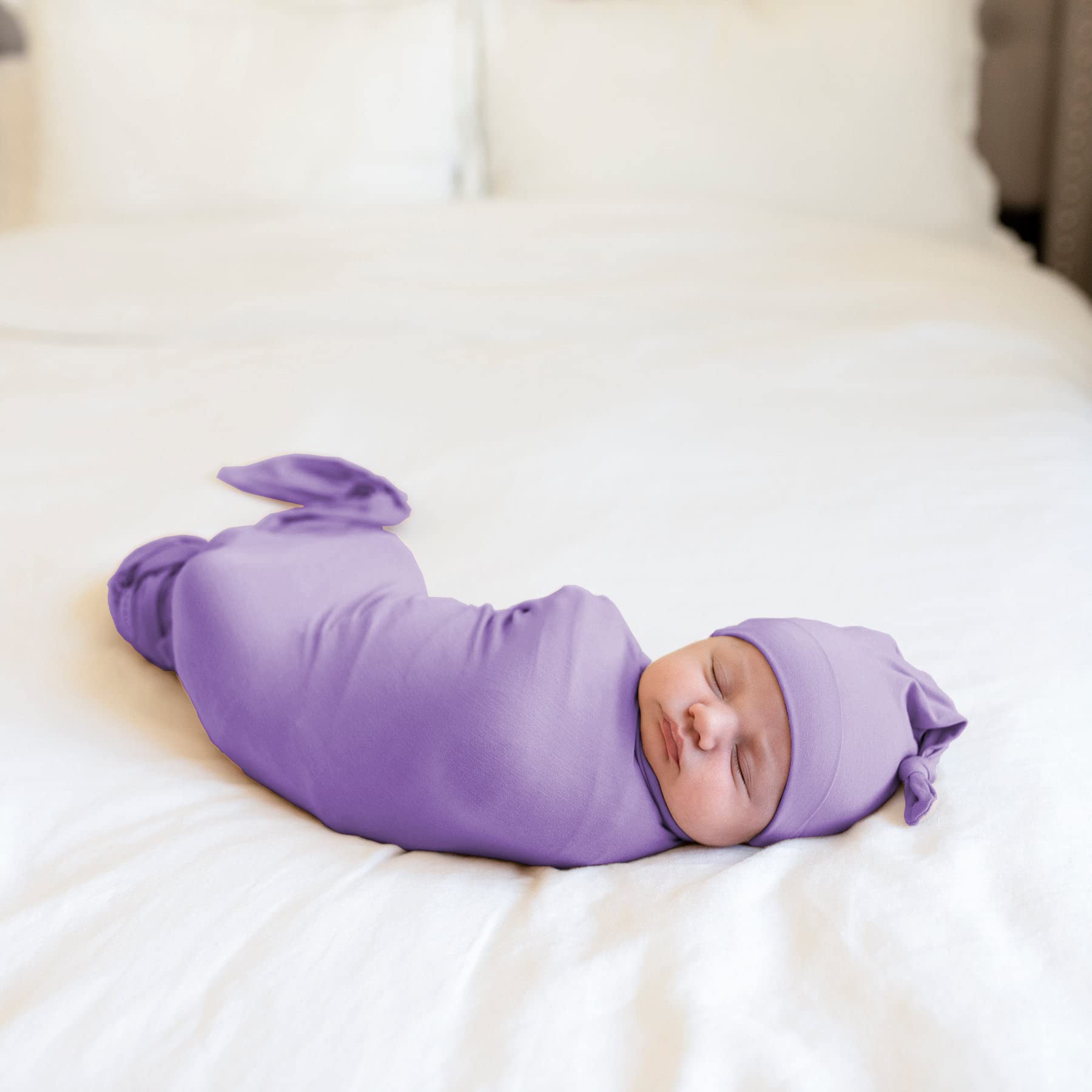 Bayceen Large Jersey Knitted Swaddle Blanket for Baby, Soft Stretchy Receiving Blanket for Newborns with Hat, Large 47 x BY001 Bayceen Swaddle Blanket