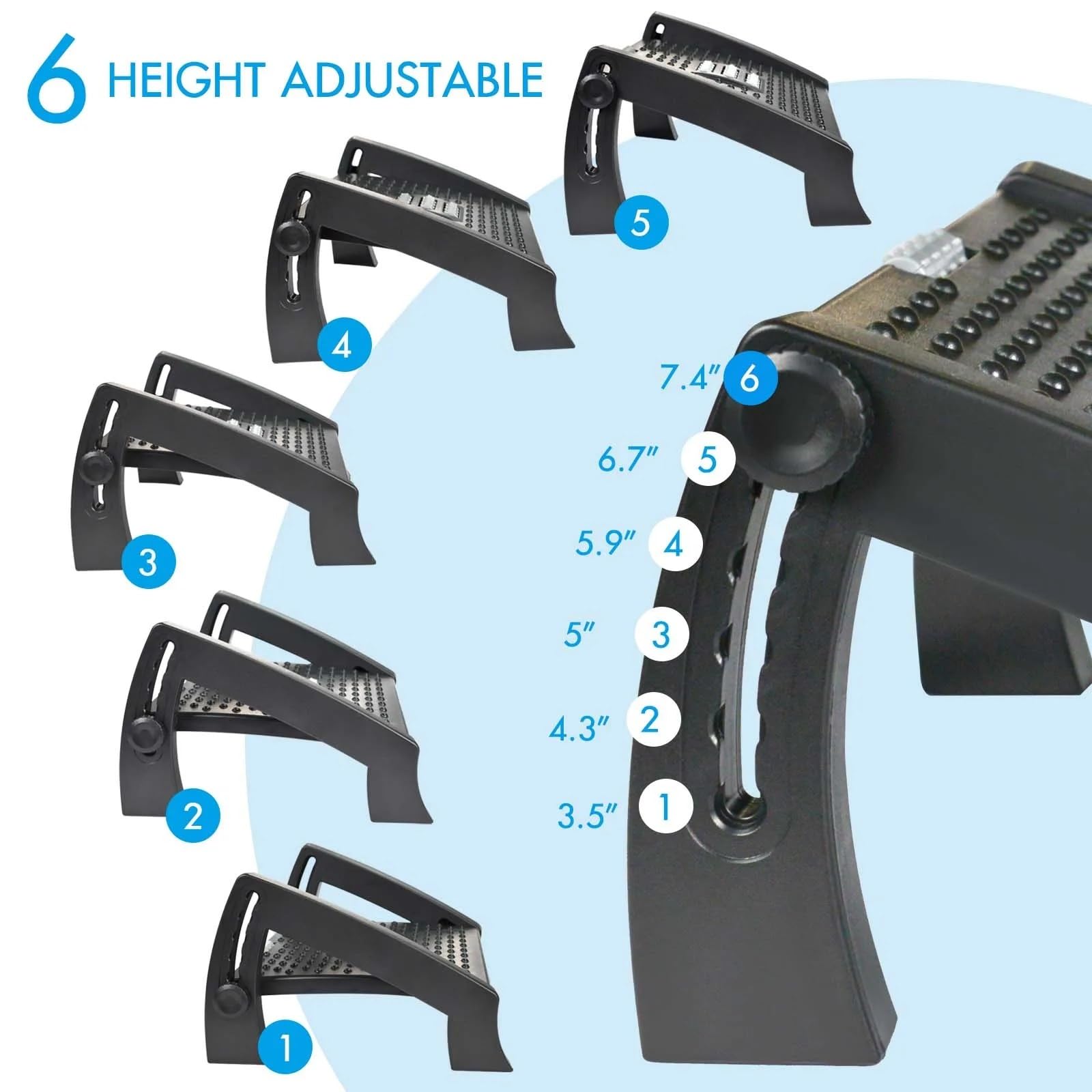 Reposapies de Oficina Reposapiés debajo del escritorio con superficie de masaje Reposapiés ergonómico ajustable en 6 posiciones de altura con patas firmes antideslizantes for oficina en casa para Ofic