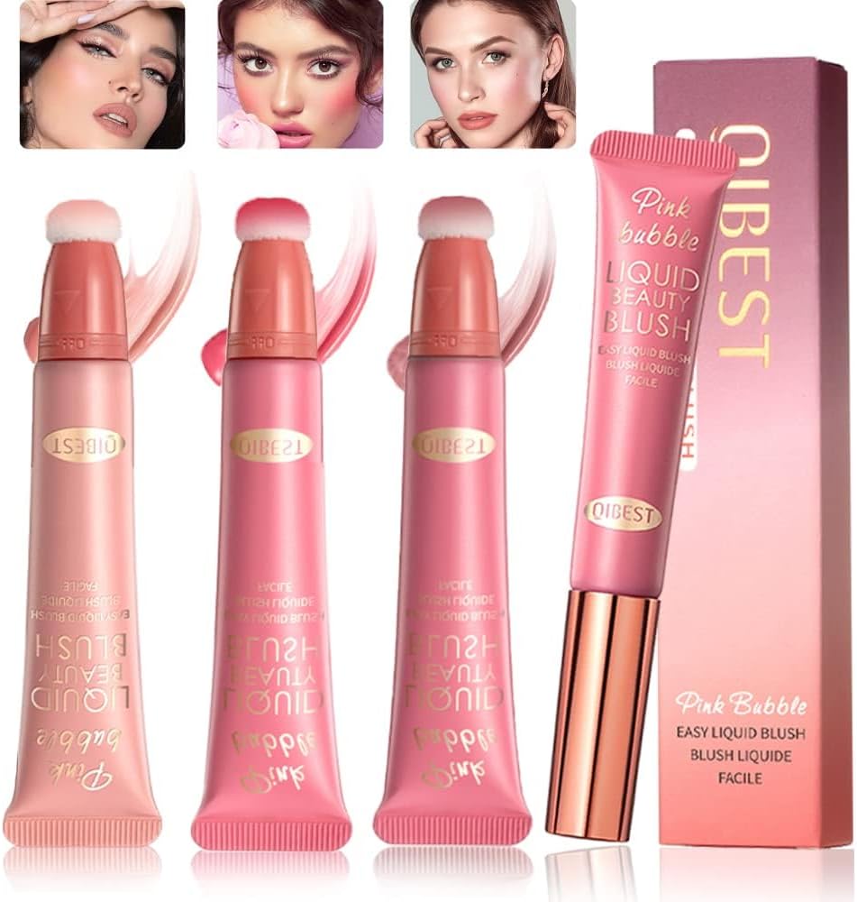 MAKINGTEC Liquid Blush Beauty Wand, 3 Colors Matte Cream Face Blushes Stick with Cushion Applicator, Multi-use Makeup Waterproof Blendable Rouge Liquid Blush Stick For Cheeks Glow Dewy Finish