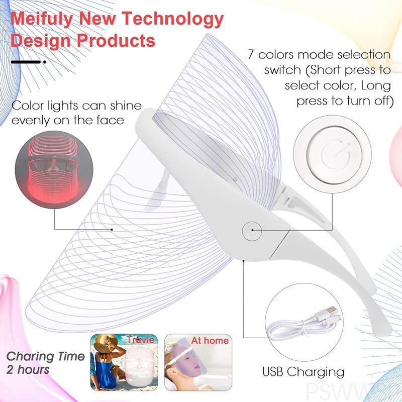 7 Colours LED Beauty Mask Facial Light Therapy Acne Treatment Blackhead Remover Face Skincare at Home For Women Light & Comfortable - Image 3