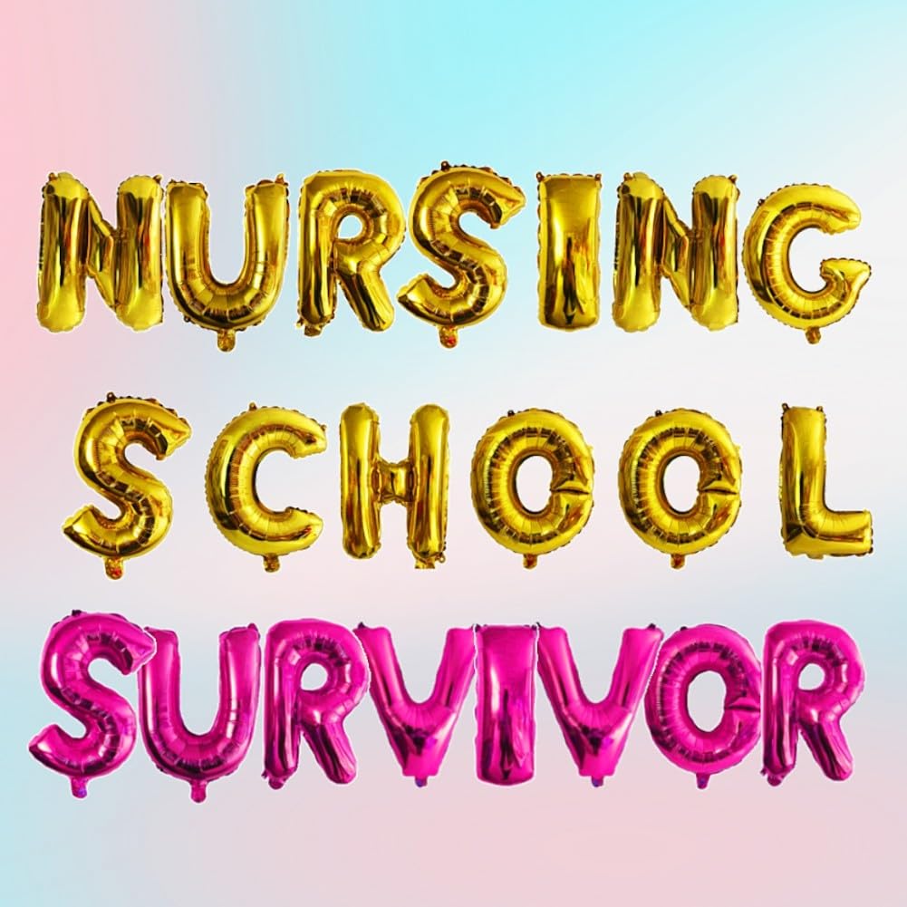 Decorit NURSING SCHOOL SURVIVOR Balloon, Golden, Nursing School Graduation, Graduation Gift Idea, Senior Class of 2023 Sash, Party, Congrats Grad Decorations, RN, BSR, NP, CRNA, CNM, NR