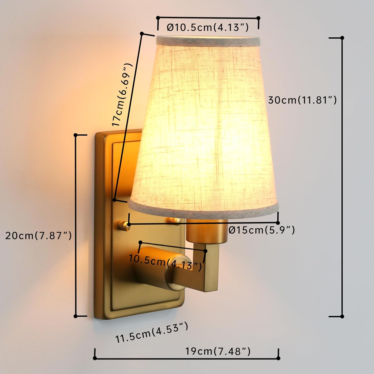 Wall Sconce 1-Light Fixture Antique Finish with Linen Fabric Shade, E26 Hardwired Indoor Wall Light for Vanity Bathroom Living Room Bedside Nightstand Light