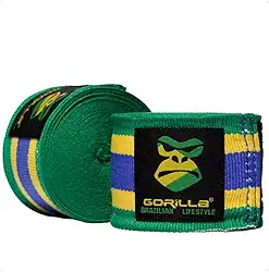 Bandagem Fita Elástica 3 Metros Boxe Muay Thai Treino Protetor Mao Punho Brasil Gorilla Verde e Amarelo