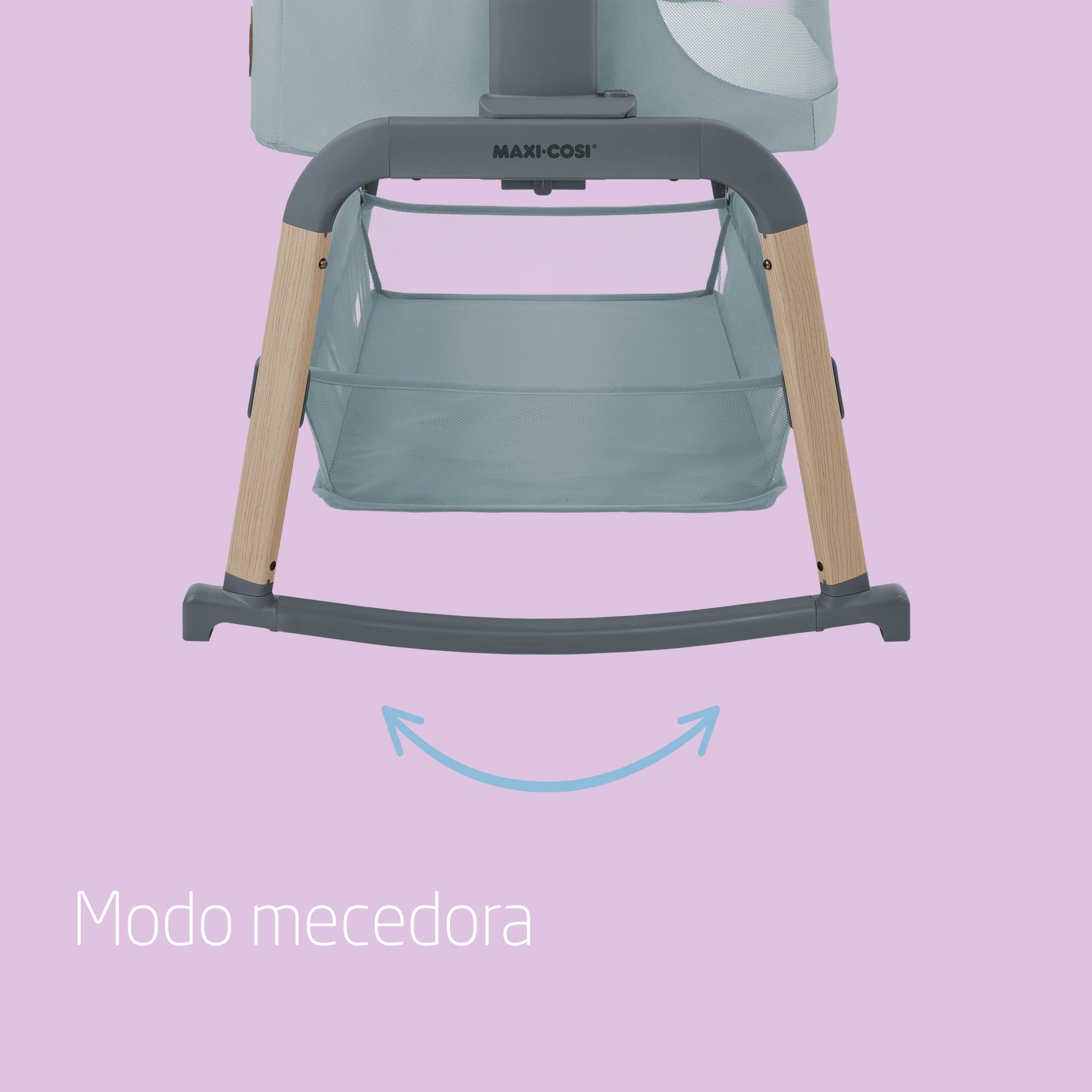 Maxi-Cosi Iora Air Cuna Colecho Bebe, Malla Integral, 0 - 6 meses (9 kg), Modo Mecedora, 4 Posiciones de Inclinación y 5 de Altura, Fácil Deslizamiento, Fácil Transporte, 2 Ruedas, Beyond Grey