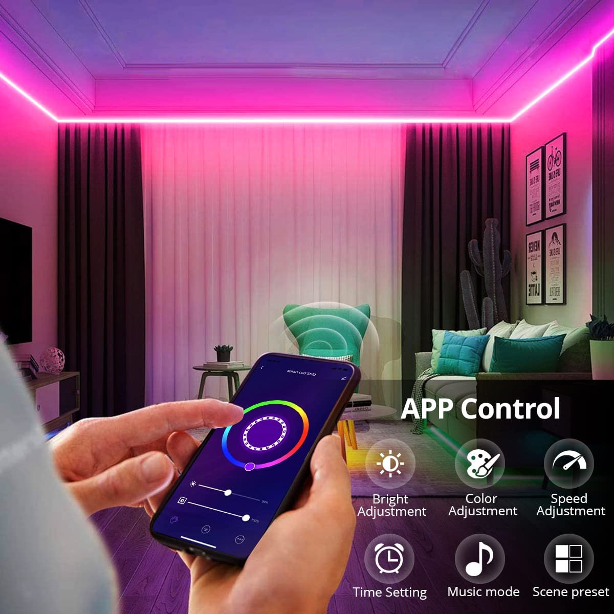 Strisce LED RGB Neon Strip con Telecomando, Controllo App, Sincronizzazione Musica, Funziona con Alexa Google Assistant, Fascia Luminosa DIY Impermeabile IP65 Per Interni Esterni Decorativa,16.4 ft