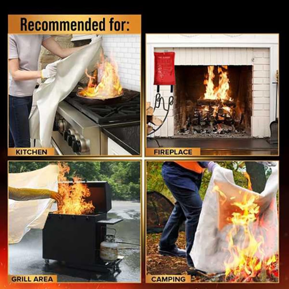 Tlilyy - Manta antifuego de emergencia para cocina, parrilla, chimenea (78,7 pulgadas x 78,7 pulgadas)