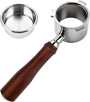 ShanSon Espresso 51mm Bottomless Portafilter with Stainless Steel 3 Ears Filter Basket,Natural Wood Handle,18g Filter Basket Included,for DeLonghi La Specialista