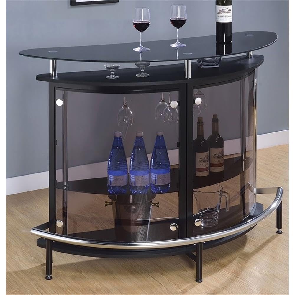 BOWERY HILL 41" H x 50.75" W Contemporary Metal & Glass Home Bar with 2 Doors, Assembly Required, Incredible Quality, for Home Decor, in Black & Chrome Finish