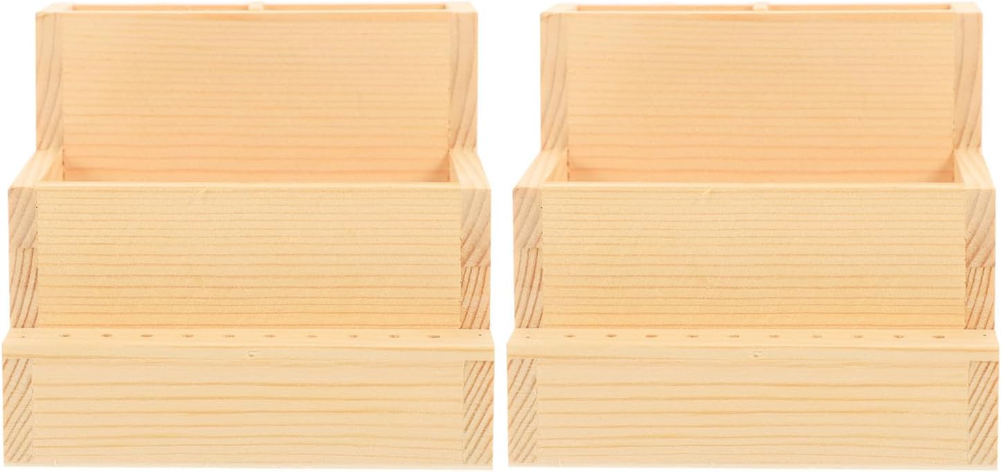 SOIMISS Nail Drill Bits Organizer Box Double-layered Storage Case Wooden 2pcs with 10 Holes Stylish Grinding Display Box for Manicure Tools and Accessories for Small Desks and Supply